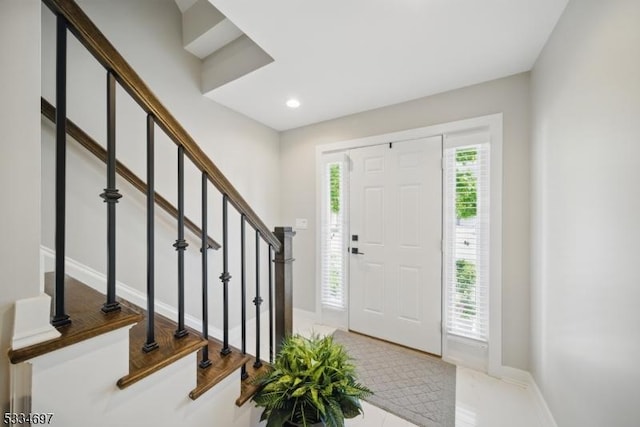 24 Stonybrook Cir, Fairfield Twp, NJ 07004 - entryway with recessed lighting, stairs, and baseboards