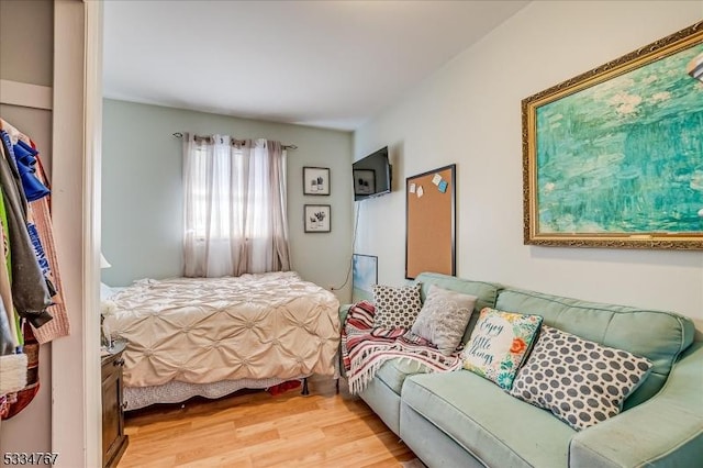 bedroom with light hardwood / wood-style floors