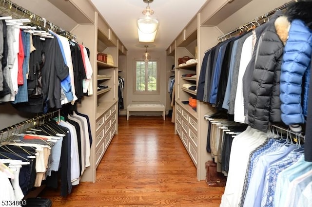 spacious closet featuring hardwood / wood-style flooring