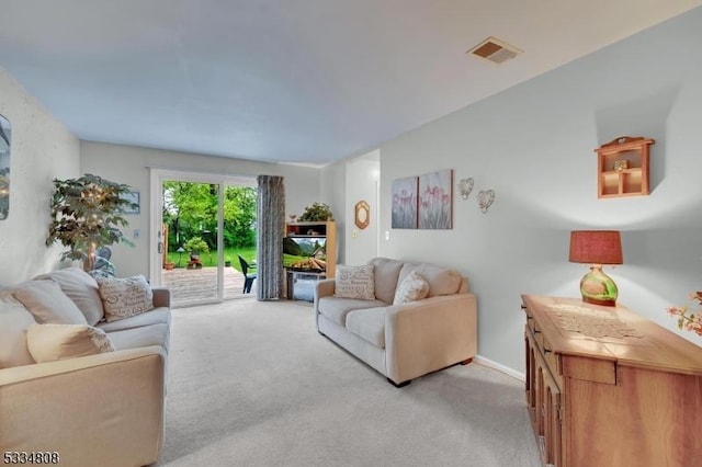 living room with light carpet
