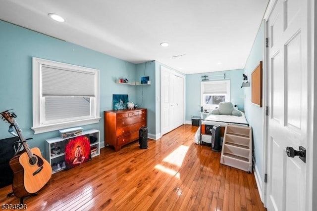 office with wood-type flooring