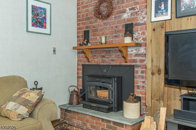 room details featuring a wood stove