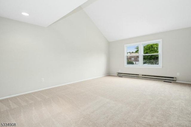 18 Yarmouth Ct, Scotch Plains Twp, NJ 07076 - bonus room featuring a baseboard heating unit, carpet flooring, vaulted ceiling, and baseboards