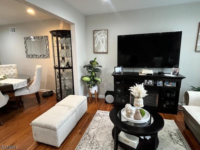 living room with hardwood / wood-style floors