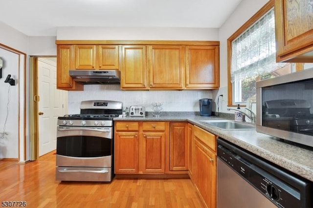 kitchen featuring sink, stainless steel appliances, and light wood-type flooring