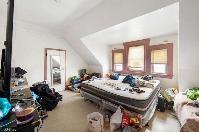 bedroom with vaulted ceiling