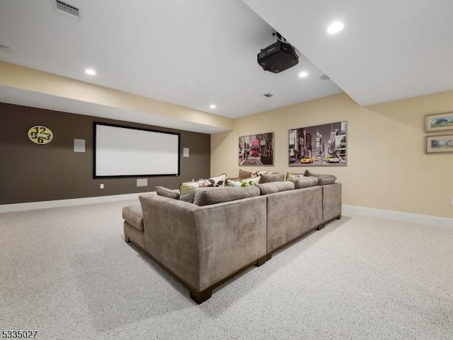 view of carpeted home theater room