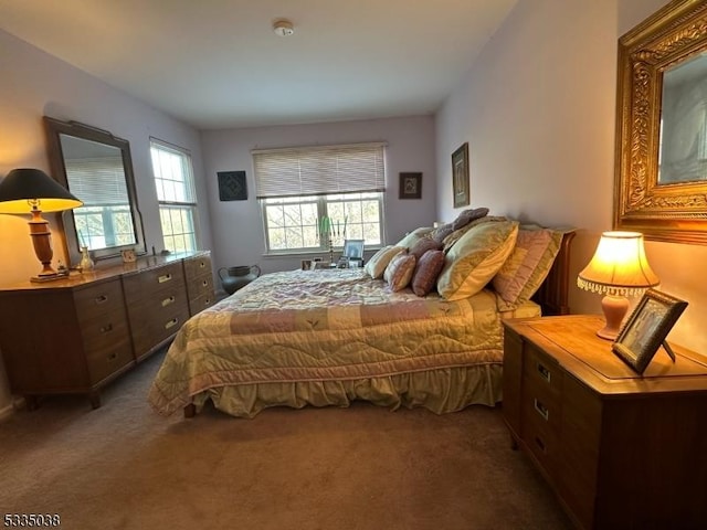 bedroom featuring dark carpet