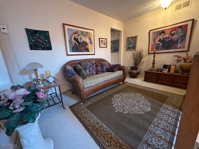 living room with carpet flooring