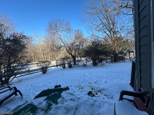 view of yard layered in snow