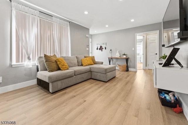 living room with light hardwood / wood-style floors