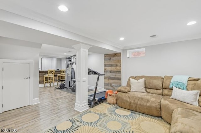 living room featuring light wood-type flooring