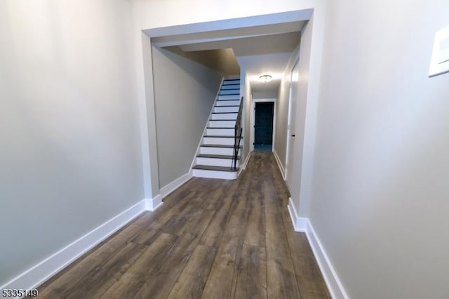 hall featuring dark wood-type flooring