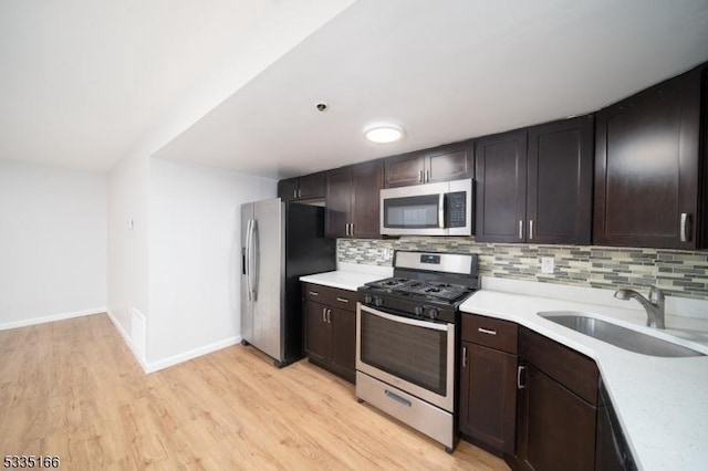 kitchen featuring dark brown cabinetry, stainless steel appliances, and sink