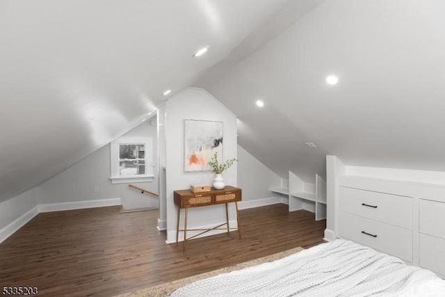 interior space featuring vaulted ceiling and dark hardwood / wood-style floors