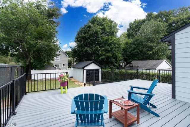 deck featuring a storage unit