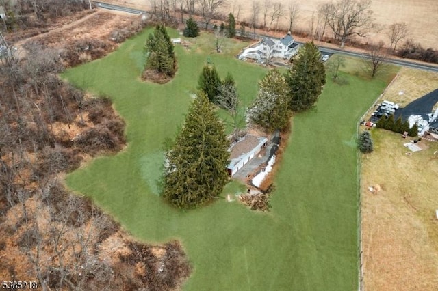 birds eye view of property featuring a rural view