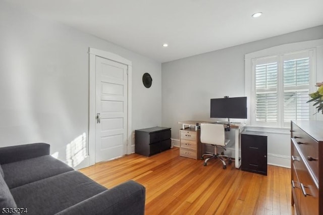 office area with light wood-type flooring