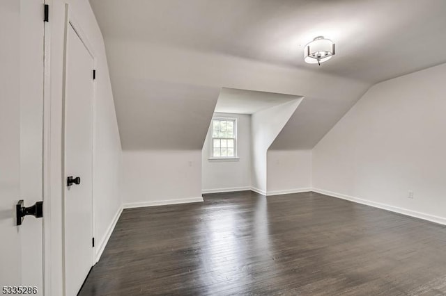 additional living space with vaulted ceiling and dark hardwood / wood-style flooring