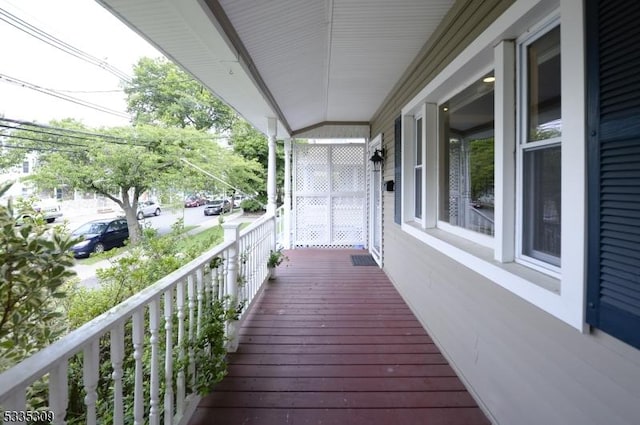 deck featuring a porch