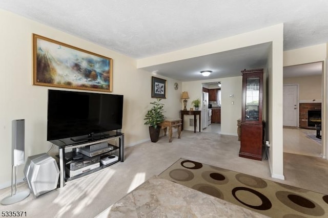 living room featuring light colored carpet