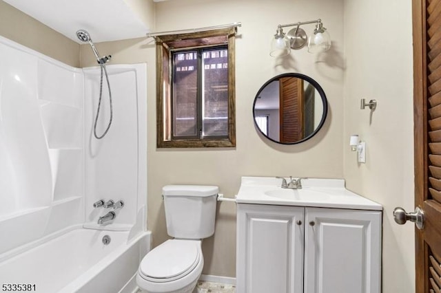 full bathroom featuring  shower combination, toilet, and vanity