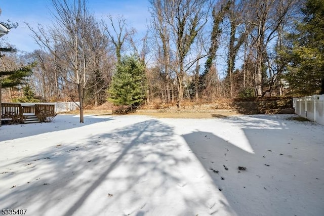 view of yard layered in snow