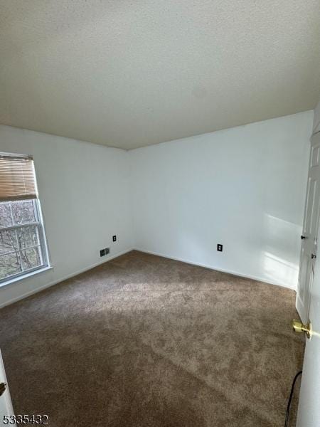 carpeted empty room with lofted ceiling and a textured ceiling