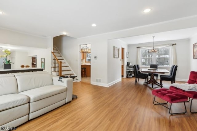 living room with hardwood / wood-style floors