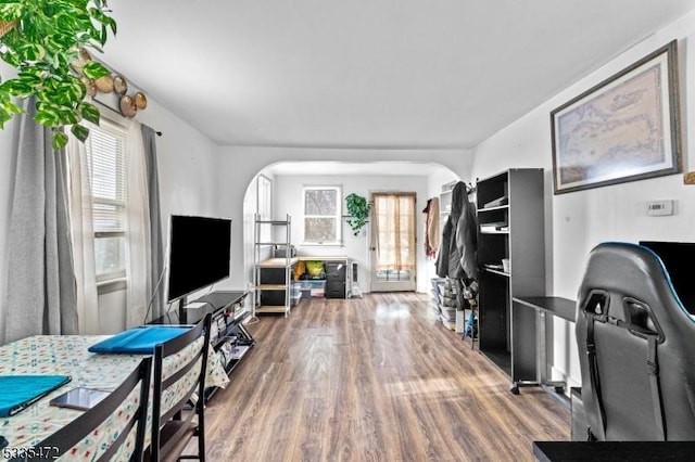 living room featuring dark hardwood / wood-style floors