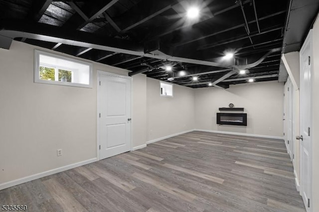 basement featuring hardwood / wood-style floors