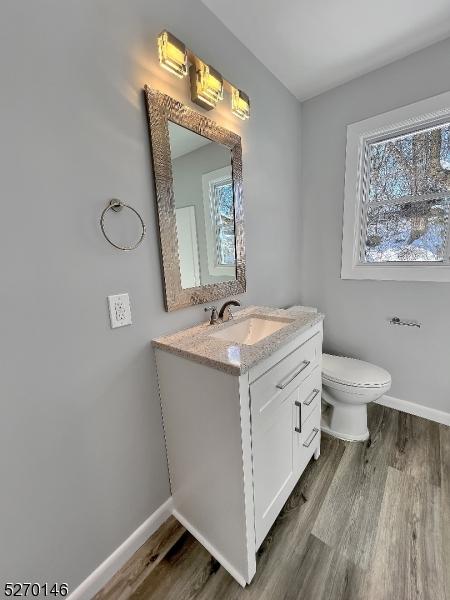 bathroom featuring vanity, hardwood / wood-style floors, and toilet