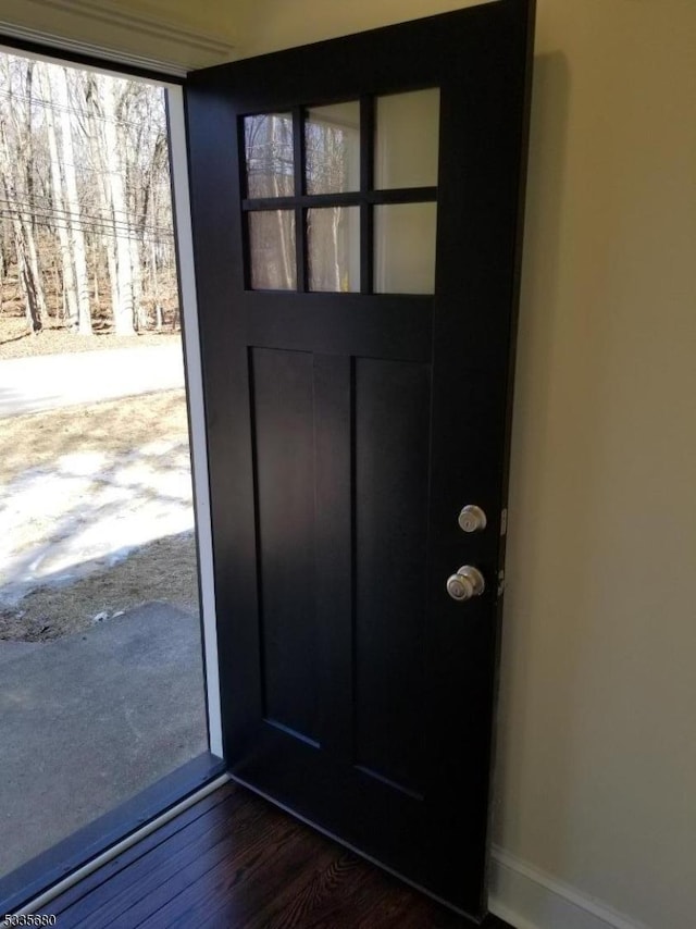 doorway to outside with dark hardwood / wood-style flooring