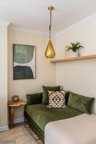 bedroom with ornamental molding