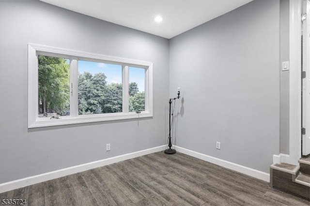 spare room with dark hardwood / wood-style flooring