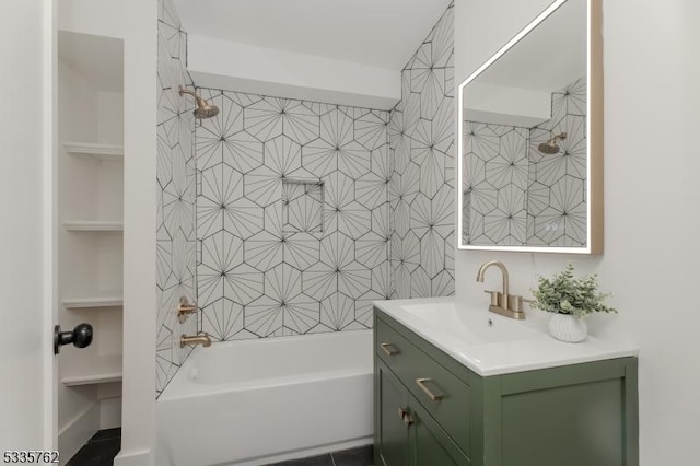 bathroom featuring vanity and bathing tub / shower combination