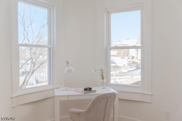 office area featuring built in desk