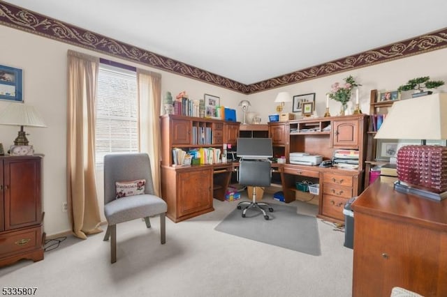 view of carpeted home office