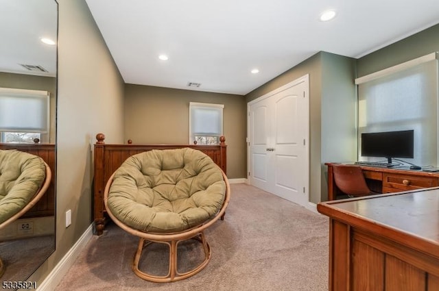 sitting room featuring a healthy amount of sunlight and light colored carpet