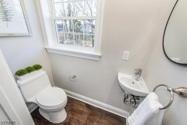 bathroom with sink, wood-type flooring, and toilet