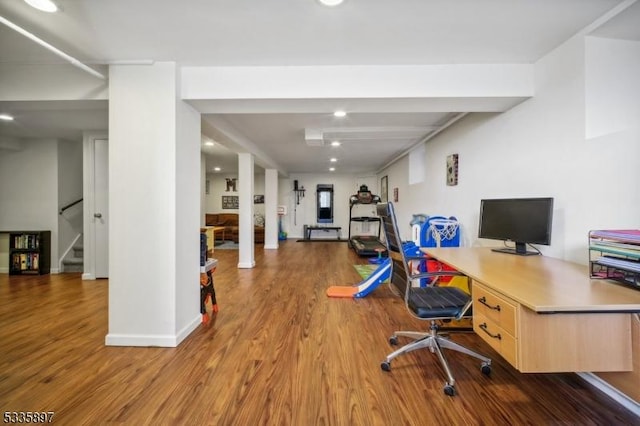 office space featuring light wood-type flooring