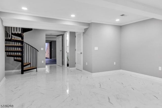 basement with crown molding