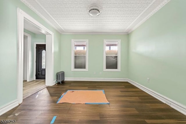 153-157 Stuyvesant Ave, Newark City, NJ 07106 - unfurnished room with ornamental molding, dark hardwood / wood-style floors, and radiator