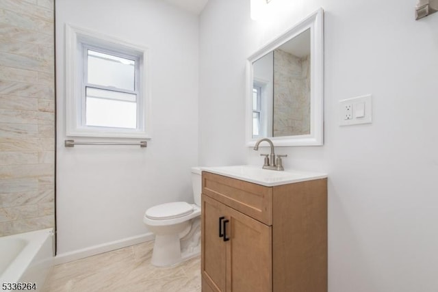 full bathroom featuring vanity, toilet, and tub / shower combination