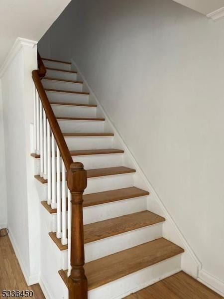 stairs with hardwood / wood-style floors