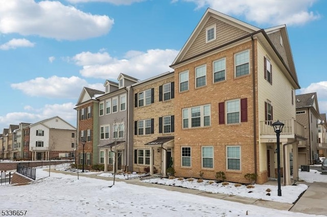 view of snow covered building