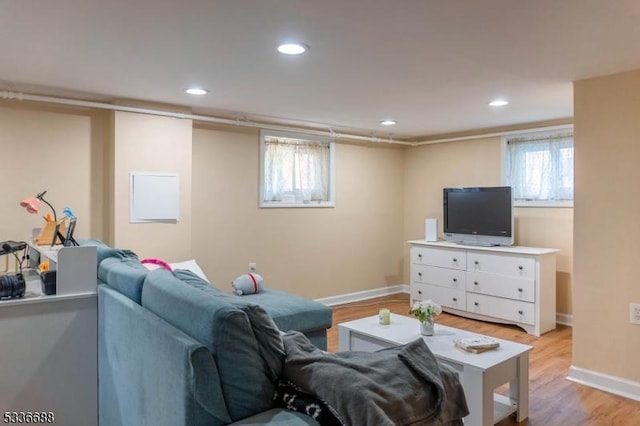 living room featuring light hardwood / wood-style flooring and a wealth of natural light