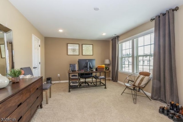 office space featuring light colored carpet