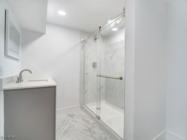 bathroom featuring vanity and walk in shower