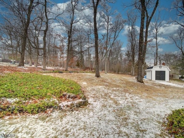 view of yard featuring a storage shed